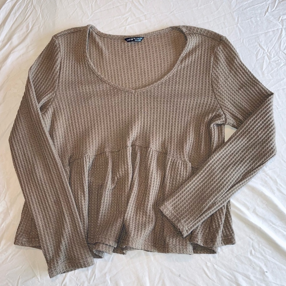 SHEIN Large Brown Long Sleeve Peplum Top